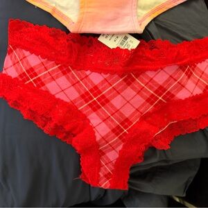 PINK Victoria's Secret Red Plaid Lace Panties